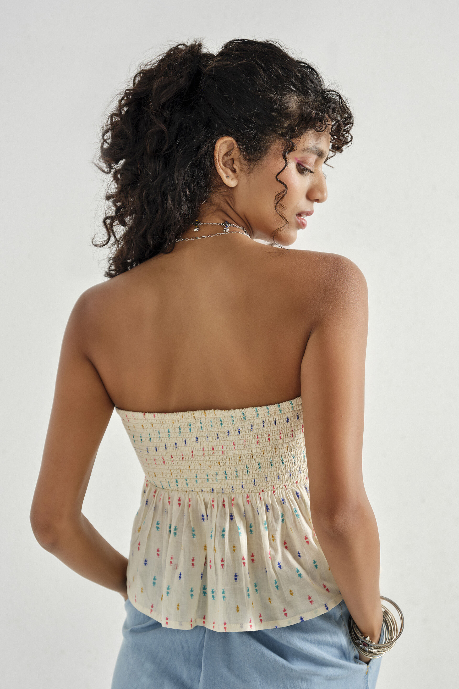 Cropped Off-White Peplum Top, Off White, image 5